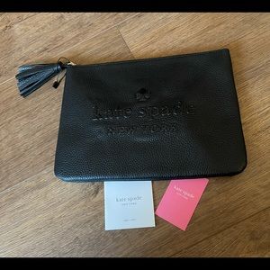 KATE SPADE-NWT Large Black Leather Clutch/Pouch